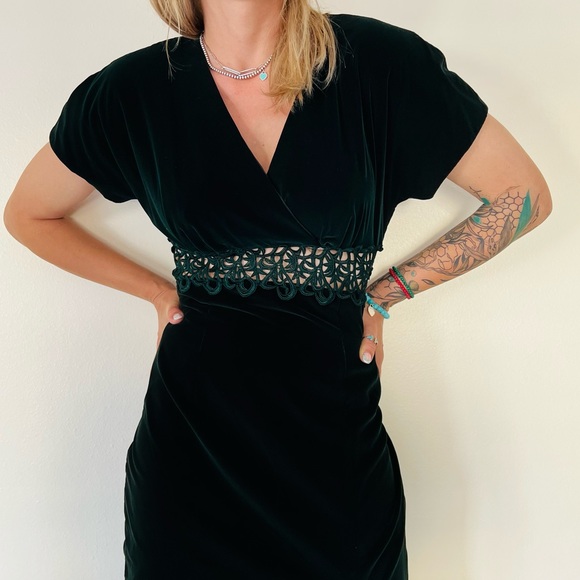 New vintage casual corner maxi velvet crochet dress front slit - Picture 7 of 10